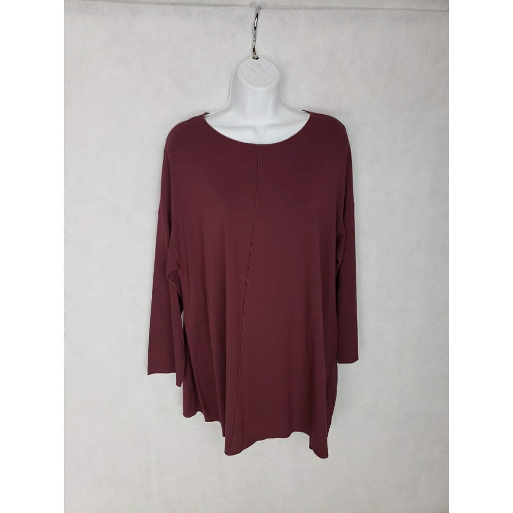 Oska Shirt Vianne Viscose Maroon 3/4 Sleeve Size 3 Lagenlook Asymmetric